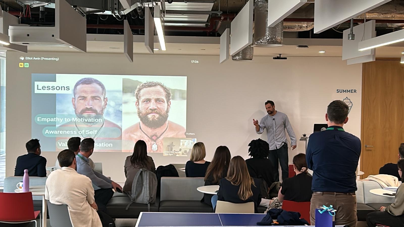 Elliot Awin presenting at Salesforce — lessons framework